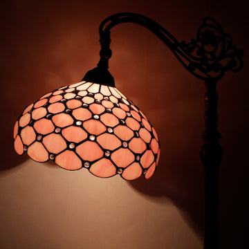 Werfactory® Tiffany Floor Lamp Pink Glass Pearl  Lamp Adjustable Corner  Reading Light